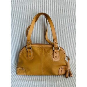 The Sak Tan Cowhide Leather Satchel Shoulder Bag Floral Lining